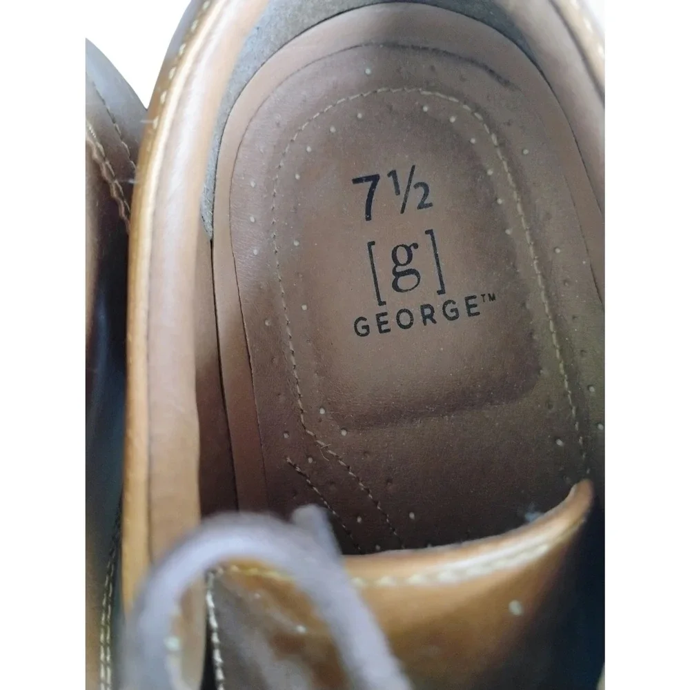 George Mens Dress Shoes Size 7.5 Brown Lace Up Oxford Business‎ Casual